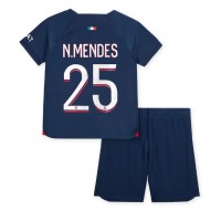 Otroški Nogometni dresi Paris Saint-Germain Nuno Mendes #25 Domači 2023-24 Kratek Rokav (+ Kratke hlače)
